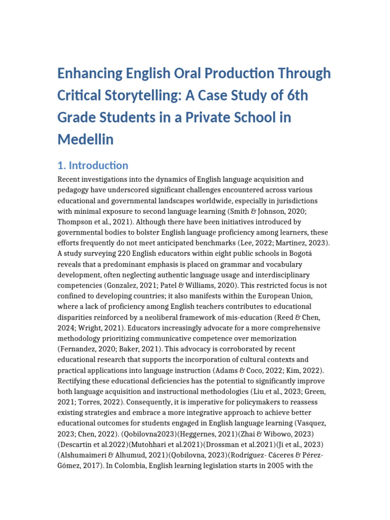 Enhancing English Oral Skills via Storytelling | PDF | Storytelling ...