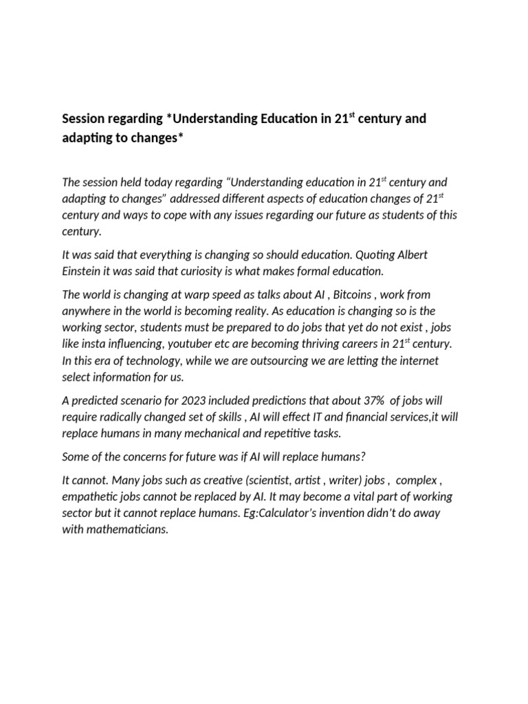 Understanding Education in 21st Century and Adapting To Changes. | PDF ...