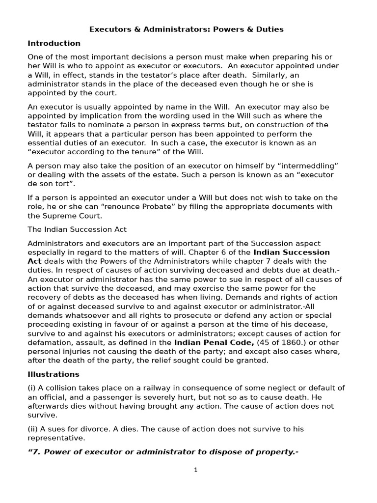 Powers and Duties Executors and Administration | PDF | Probate | Will ...