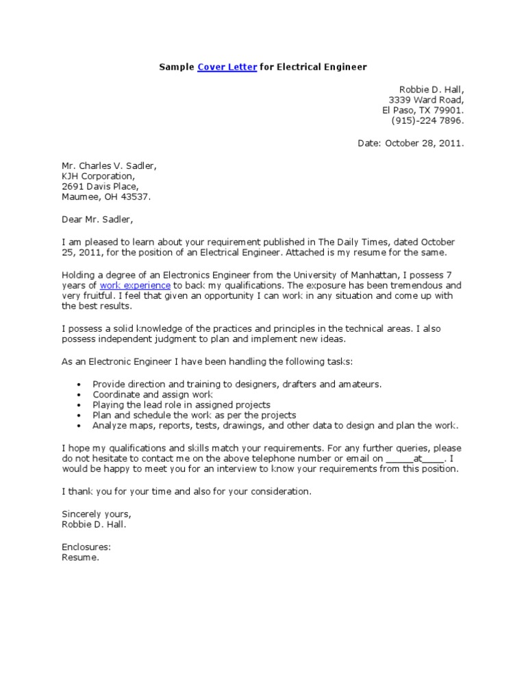 Electrical Engineer Cover Letter | PDF | Career & Growth | Art