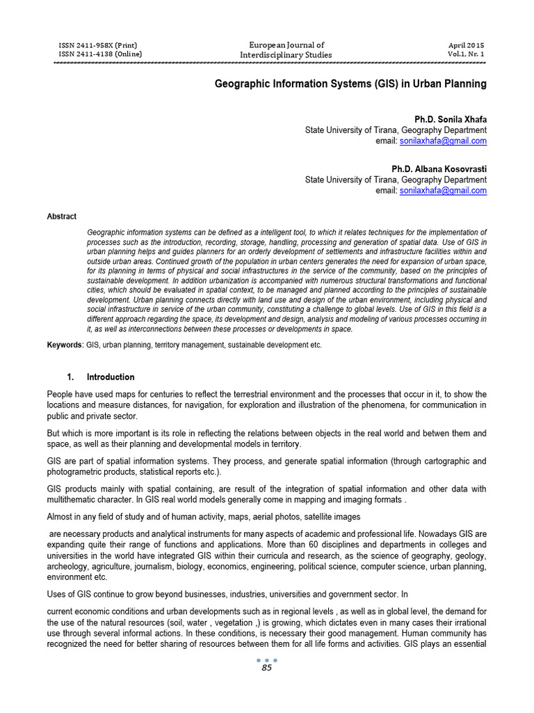 Geographic Information Systems GIS in Urban Planni | PDF | Geographic ...