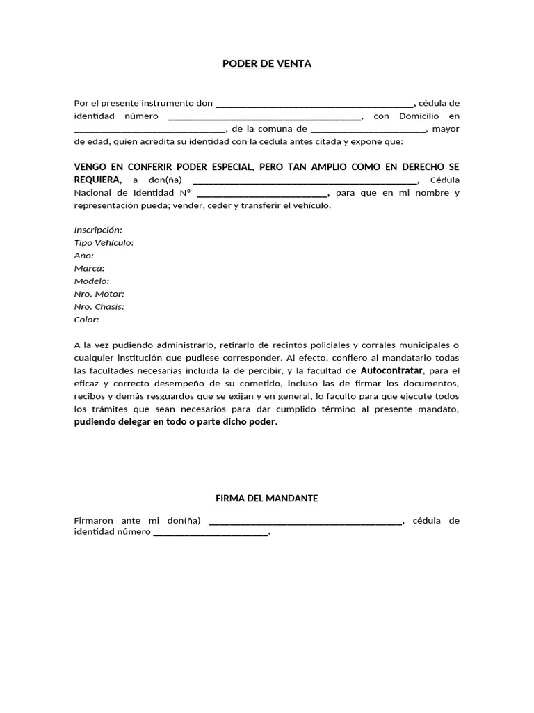 Poder para Vender Auto Modelo | PDF