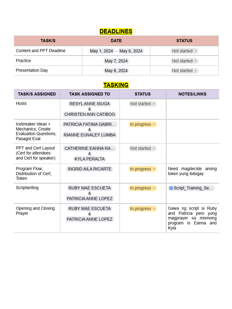 Event Planning Deadlines and Tasks | PDF | Communication | Human ...