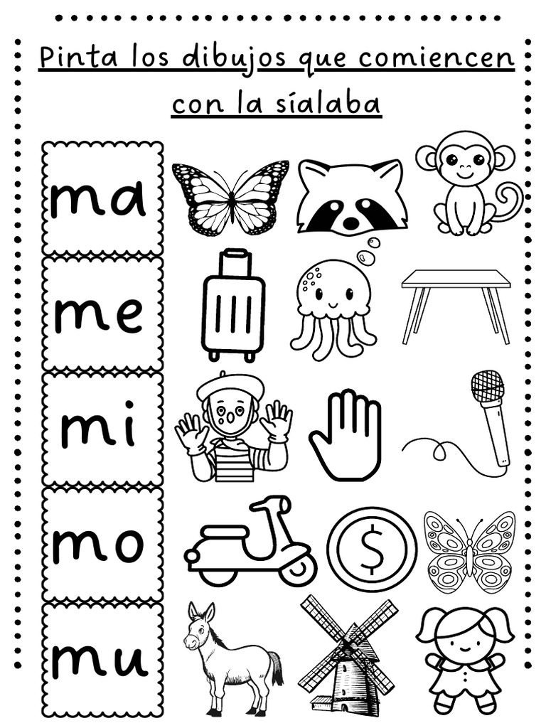 Dibujos para colorear con sílabas 