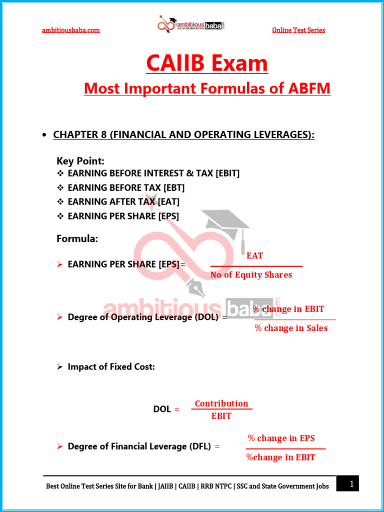 CAIIB ABFM Key Formulas Guide | PDF | Net Present Value | Internal Rate ...