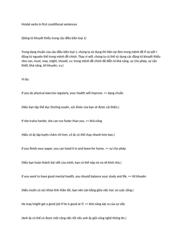 Modal Verbs in First Conditional Sentences | PDF