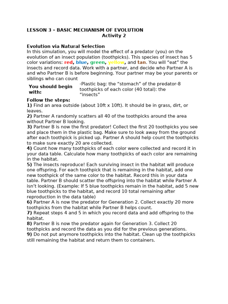 Natural Selection Simulation Activity | PDF | Reproduction | Evolution
