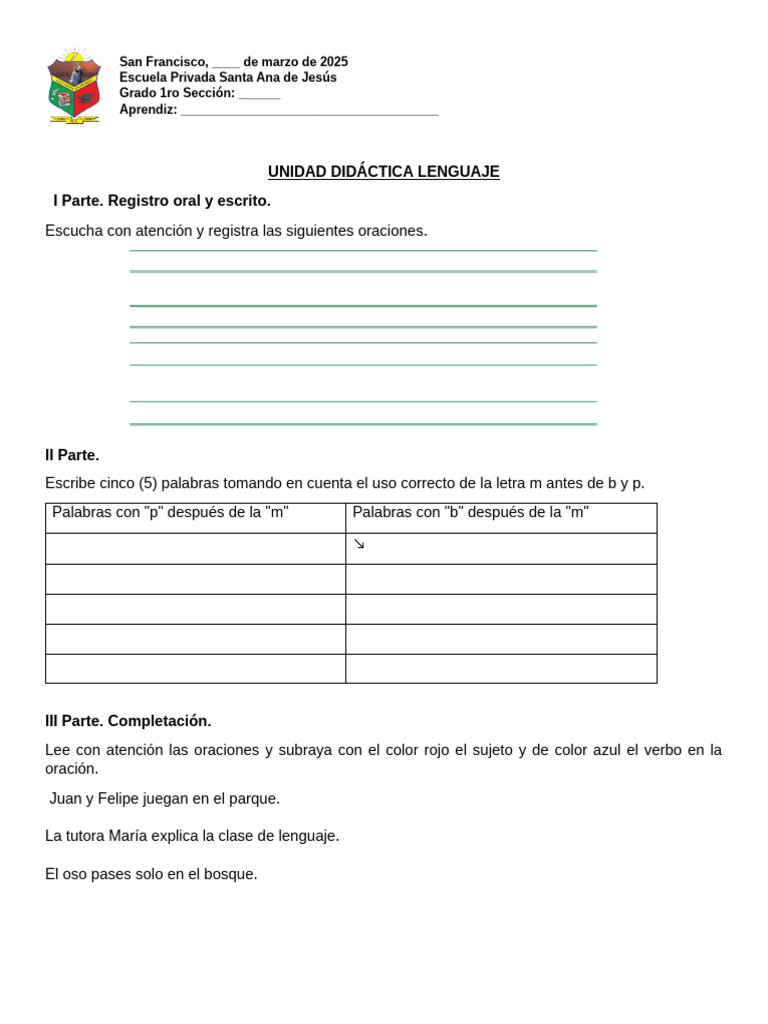 Actividades de Lenguaje para Primer Grado | PDF
