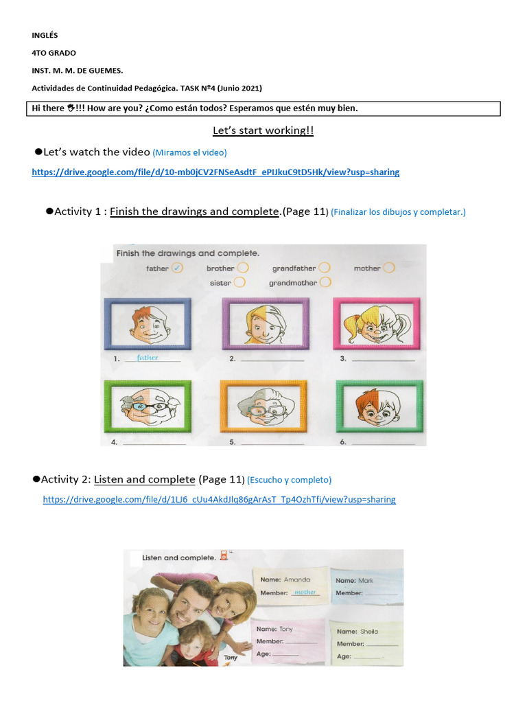 Actividades de Inglés 4to Grado | PDF