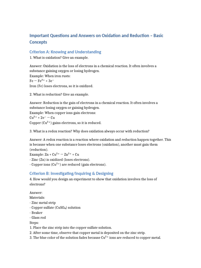 Key Concepts of Oxidation and Reduction | PDF | Redox | Rust
