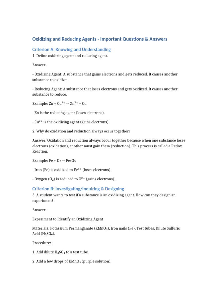 Understanding Oxidizing and Reducing Agents | PDF | Redox | Rust