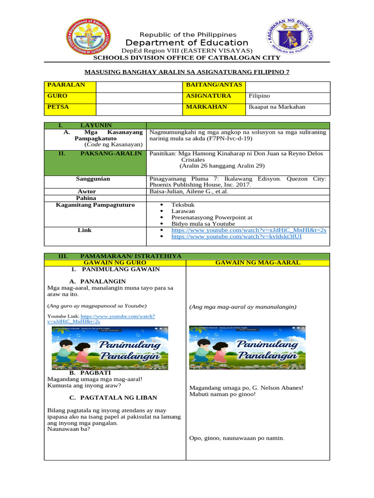 Format Banghay Aralin | PDF