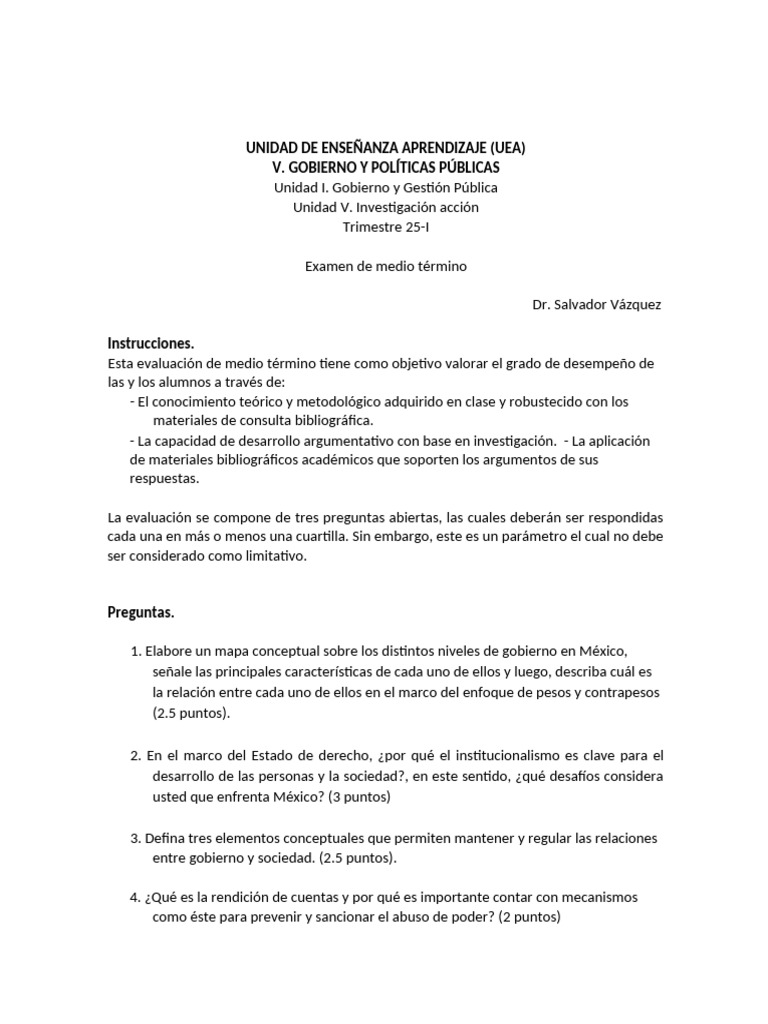 Evaluación de Medio Término | PDF | Responsabilidad | Ciencias Políticas