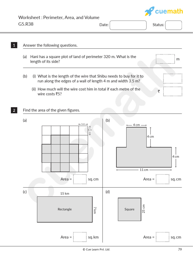 5th Grade Math Worksheet Perimeter Area and Volume | PDF | Area | Length
