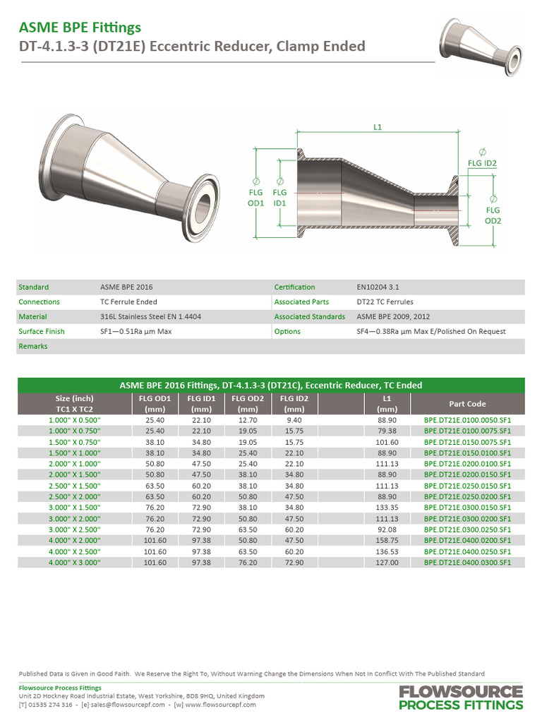ASME BPE DT21E Eccentric Reducers | PDF | Mechanical Engineering ...