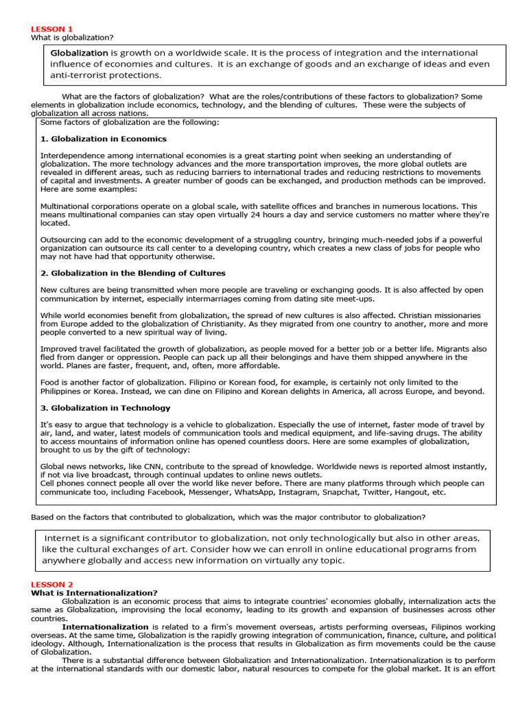 Globalization in Economics: Lesson 1 | PDF | Globalization | The Arts