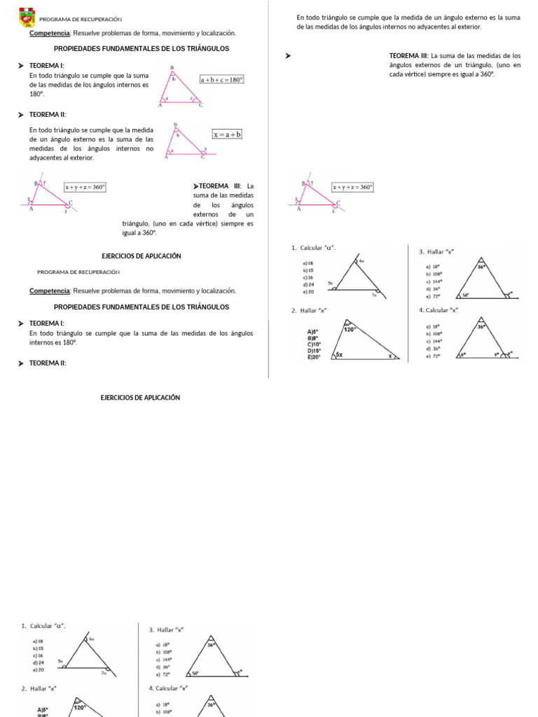 FICHA DE 3 Y 4 - PROPIEDADES DE LOS TRIANGULOS | PDF