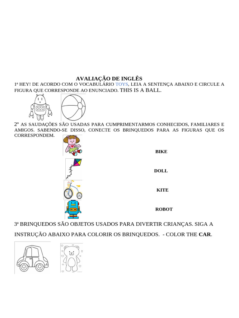 Avaliação de Vocabulário em Inglês | PDF