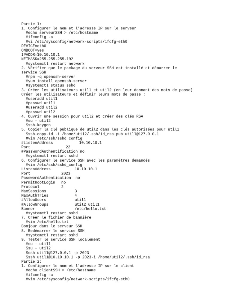 Configuration SSH Serveur et Client | PDF