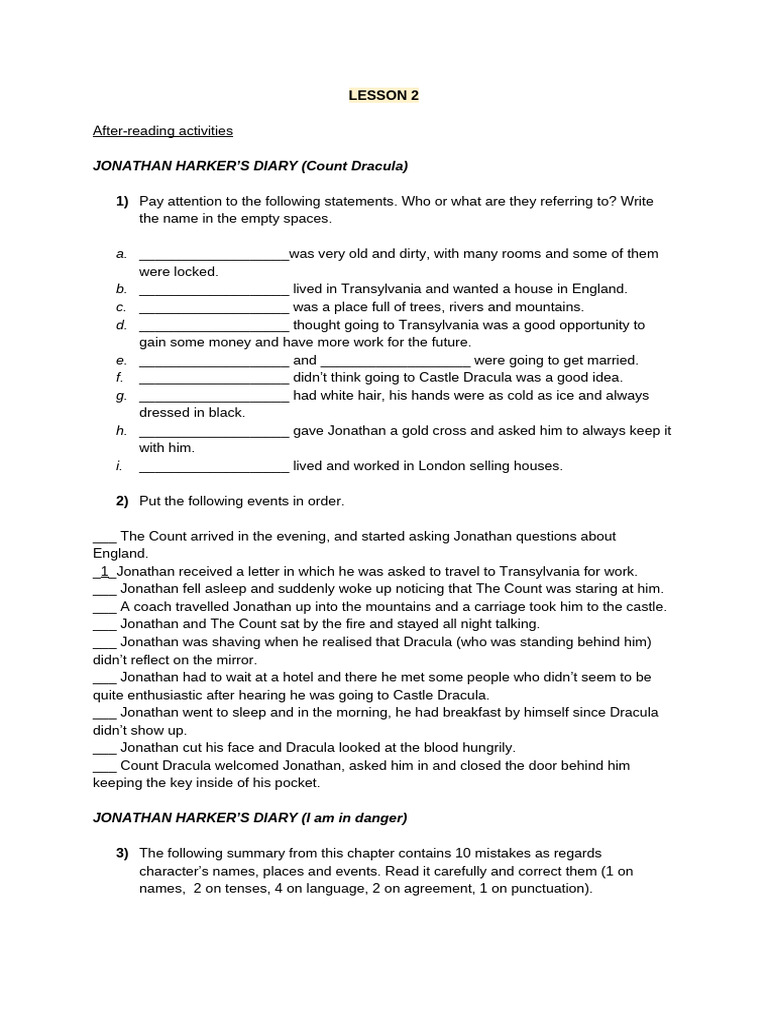 After-Reading Activities for Dracula | PDF | Mina Harker | Count Dracula