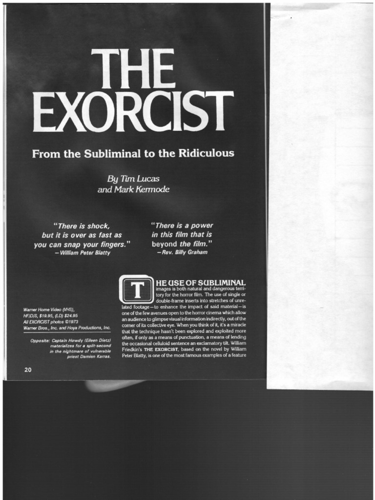 W7 The Exorcist - From The Subliminal To The Ridiculous | PDF