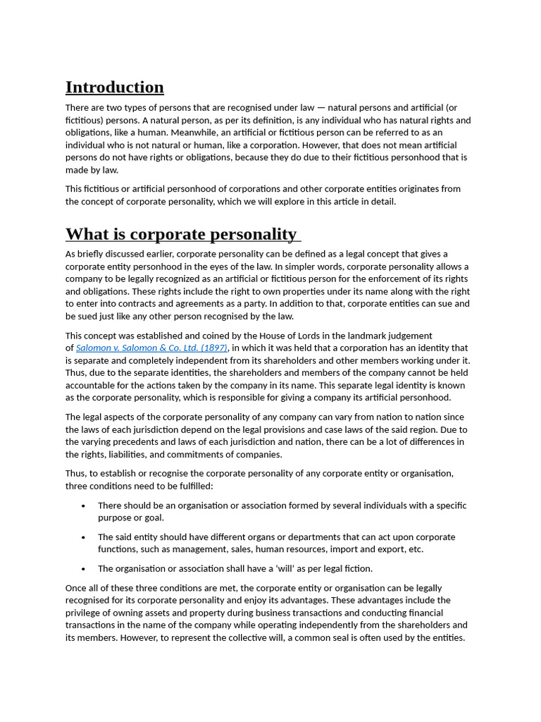 Understanding Corporate Personality Law | PDF | Limited Liability ...