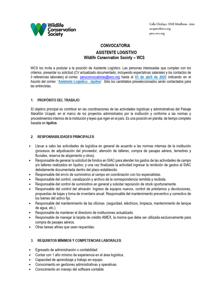 Convocatoria Asistente Logístico WCS | PDF | Contabilidad | Logística