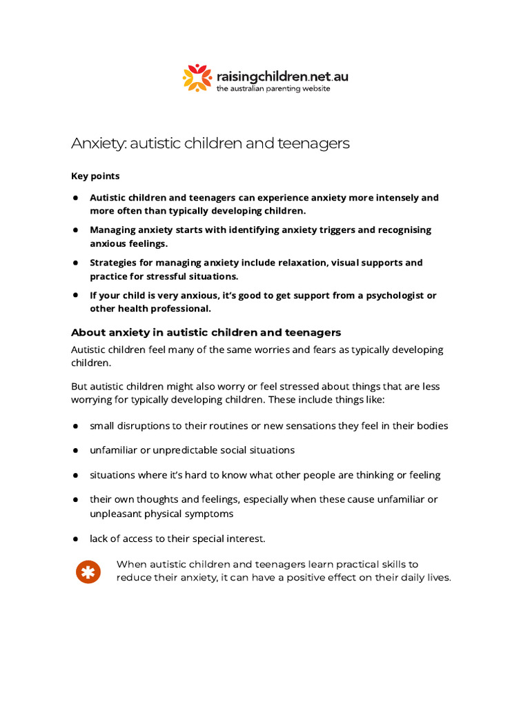 Managing Anxiety in Autistic Children | PDF | Anxiety | Autism