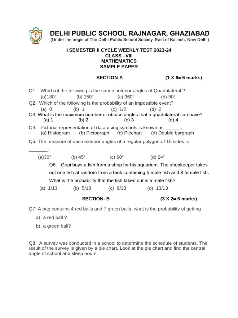 G8 WT2 Sample Paper | PDF | Euclidean Geometry | Elementary Geometry