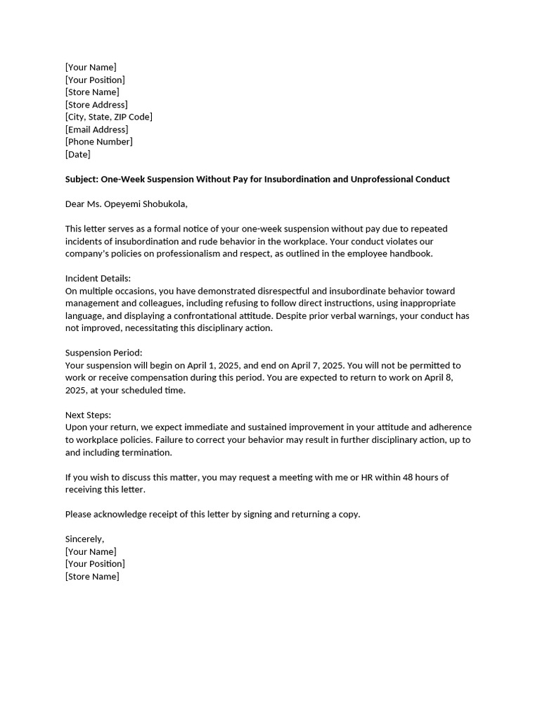 Suspension Notice for Misconduct | PDF