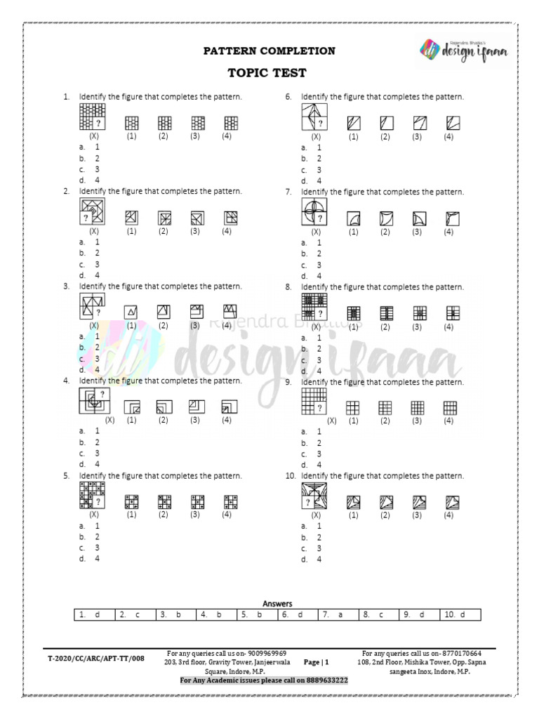 Pattern Completion Test Answers | PDF