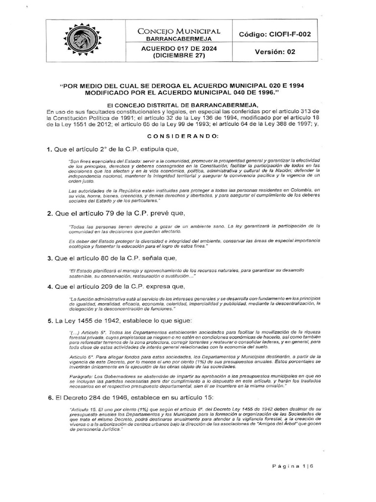 Acuerdo 017 2024 | PDF