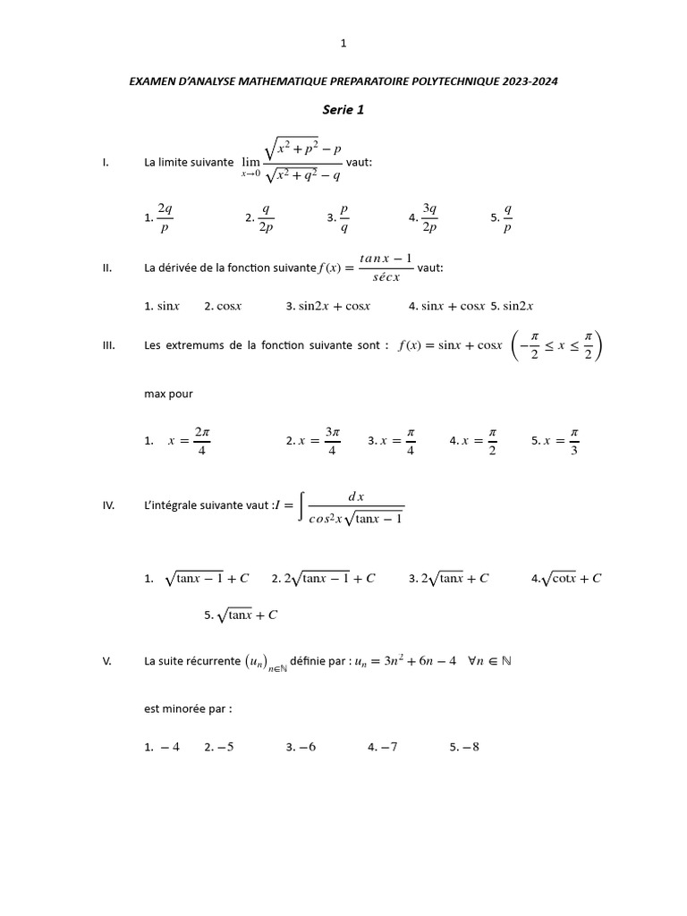 Examen d'Analyse Mathématique 2023-2024 | PDF | Mathématiques