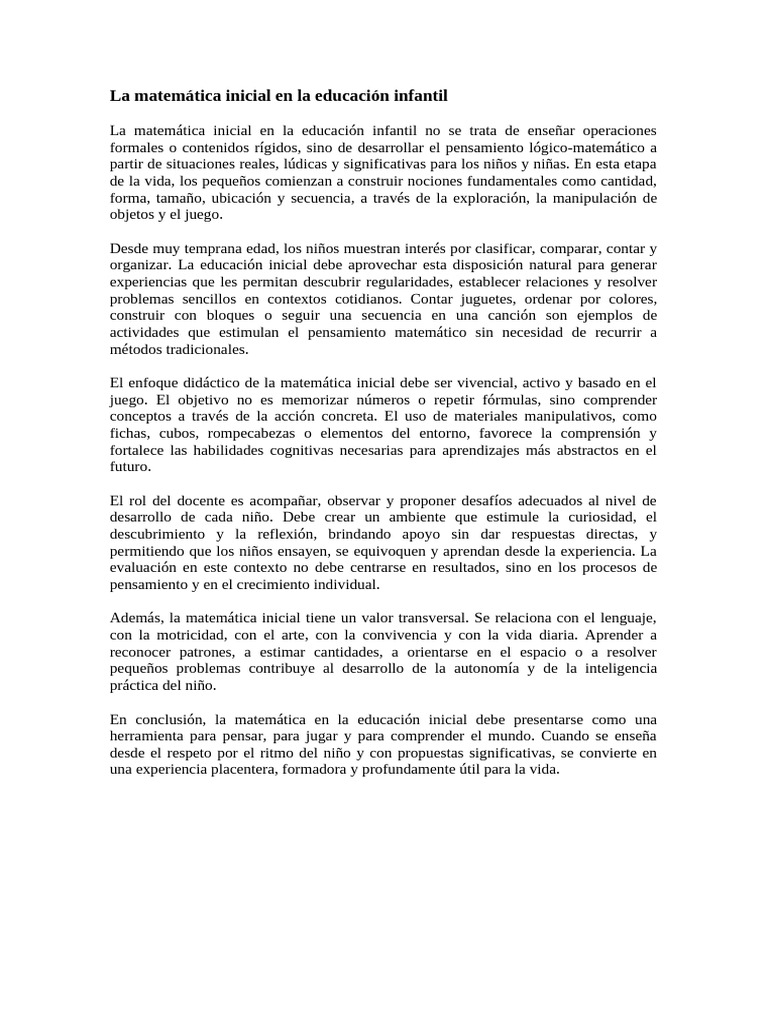 La Matemática Inicial en La Educación Infantil | PDF | Educación de la ...