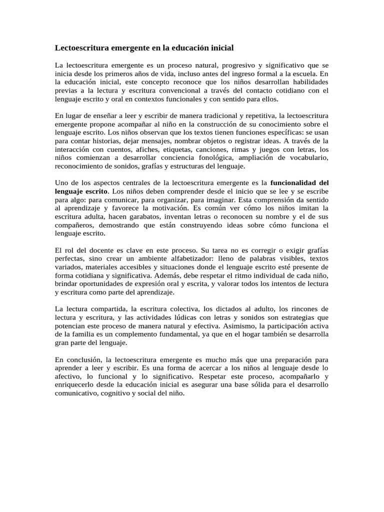 Lectoescritura Emergente en Preescolar | PDF | Literatura | Educación ...