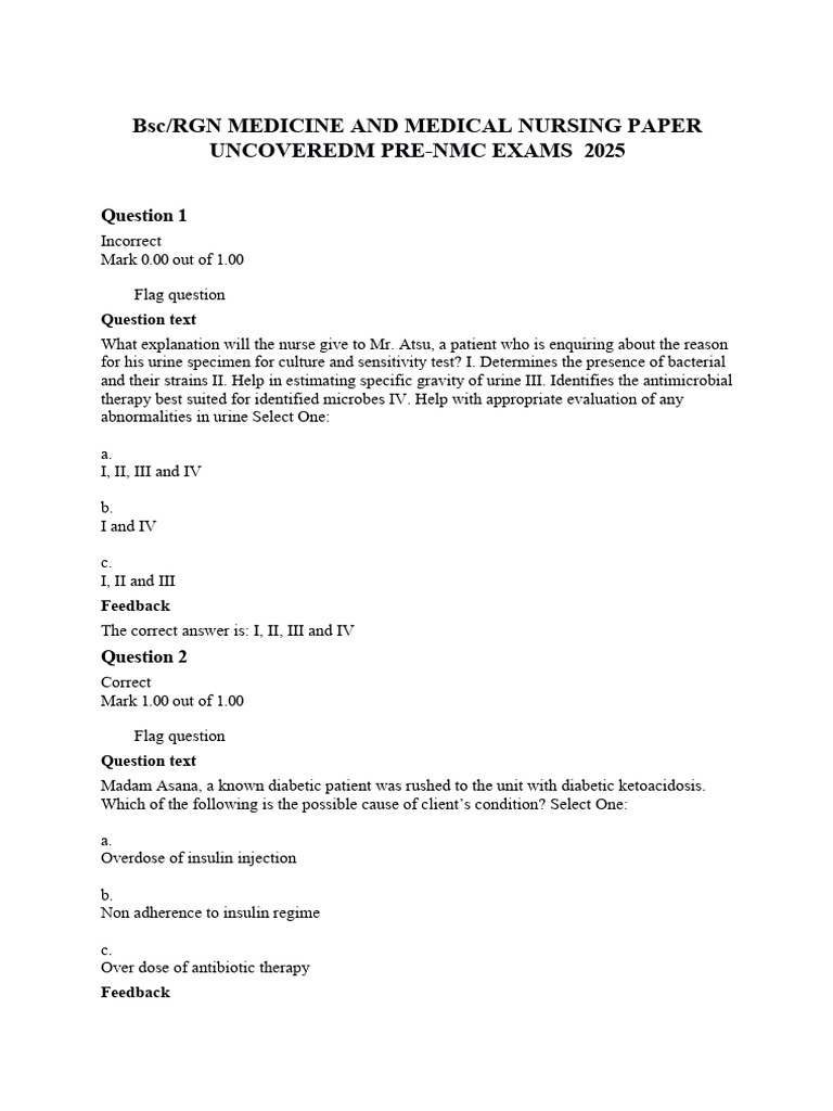 2025 BSc Nursing Exam Questions | PDF | Diabetes | Medical Specialties
