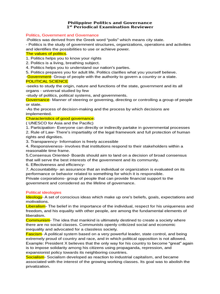Philippine Politics and Governance Review | PDF | Power (Social And ...