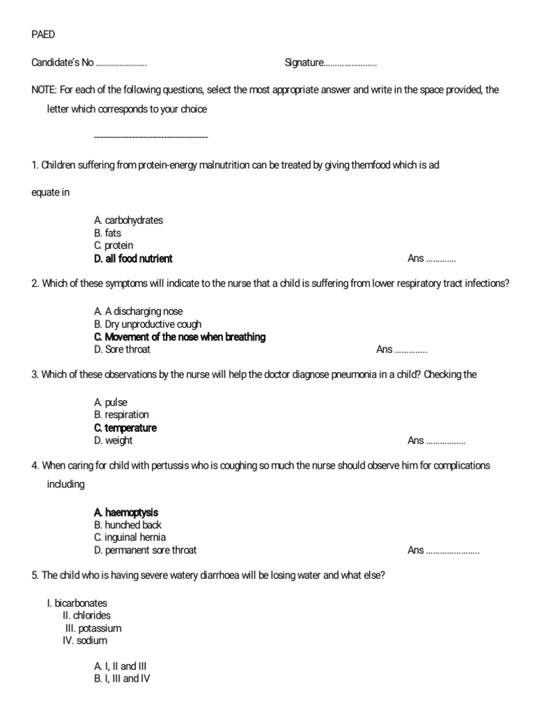 Pediatric Nursing MCQ Practice Questions | PDF