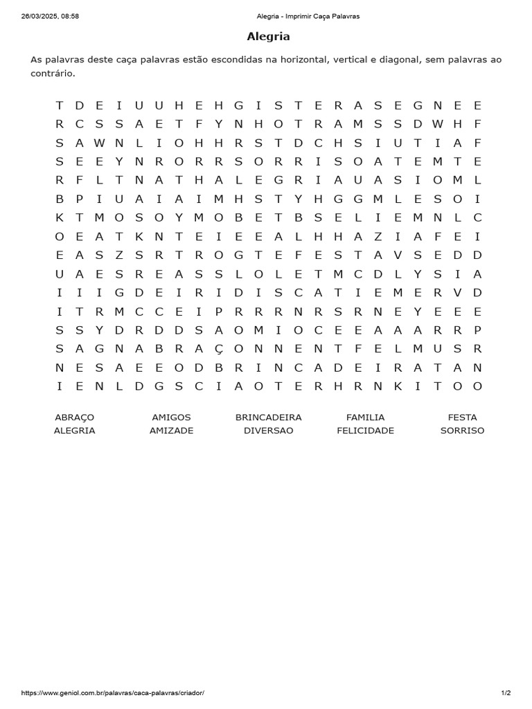 Caça-Palavras: Alegria para Imprimir | PDF