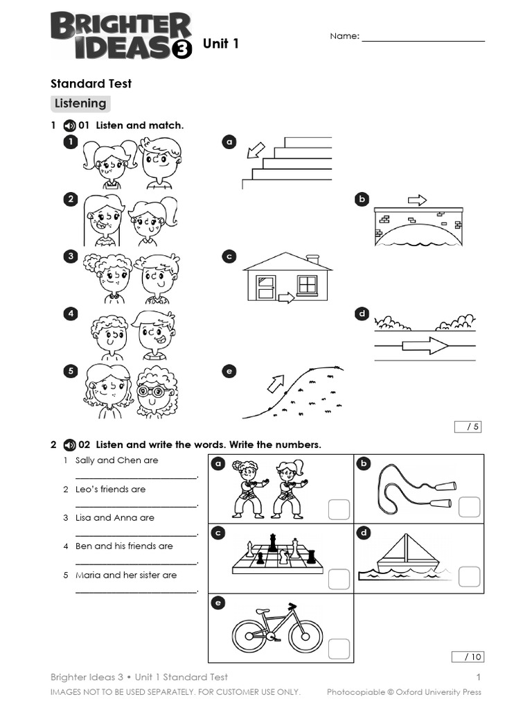 Brighter Ideas 3 Unit 1 Standard Test | PDF