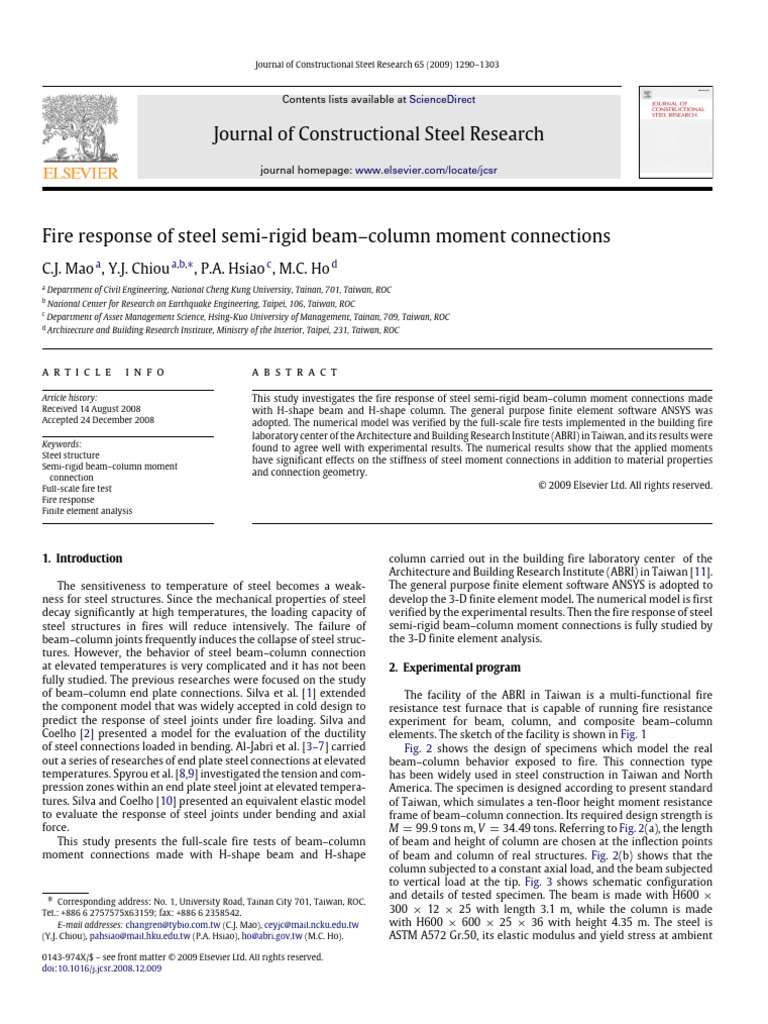 Fire Response of Steel Connections | PDF | Beam (Structure) | Buckling