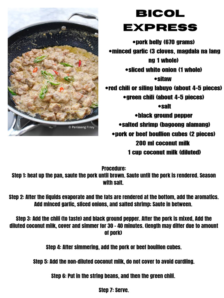Bicol Express with Sitaw Recipe | PDF