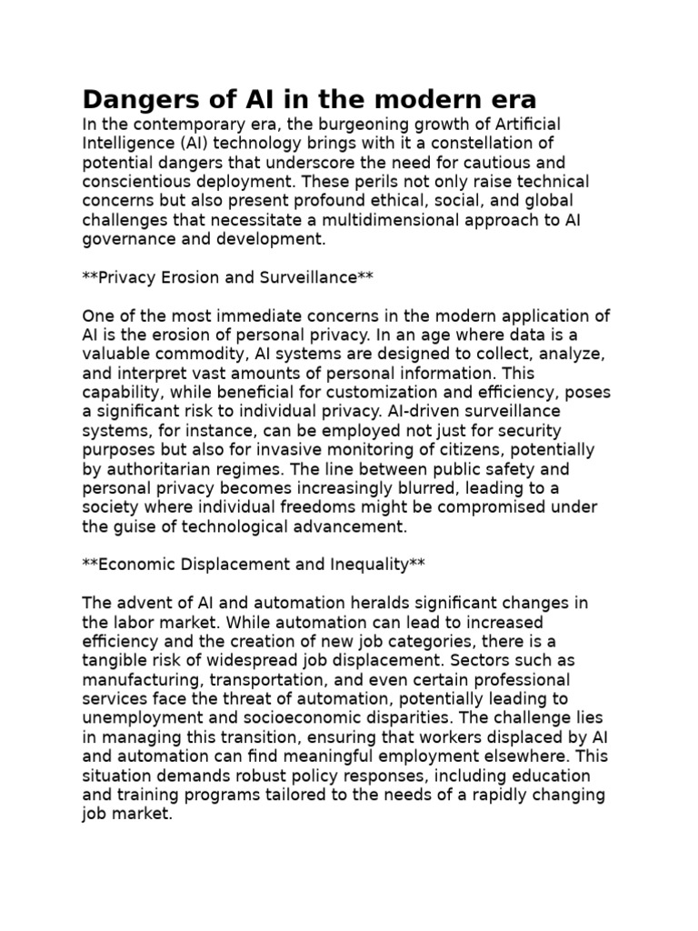 Dangers of AI in The Modern Era 20240218115927 | PDF | Artificial ...