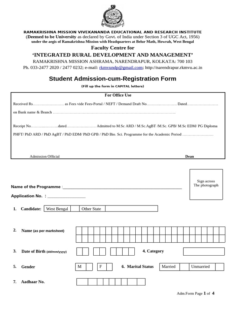 Admission-cum-Registration-Form-IRDM-2020 | PDF | Identity Document