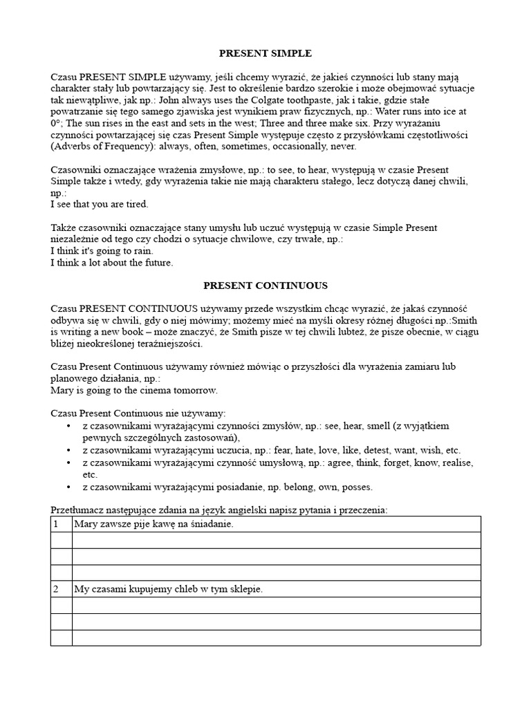 Present Simple and Continuous | PDF