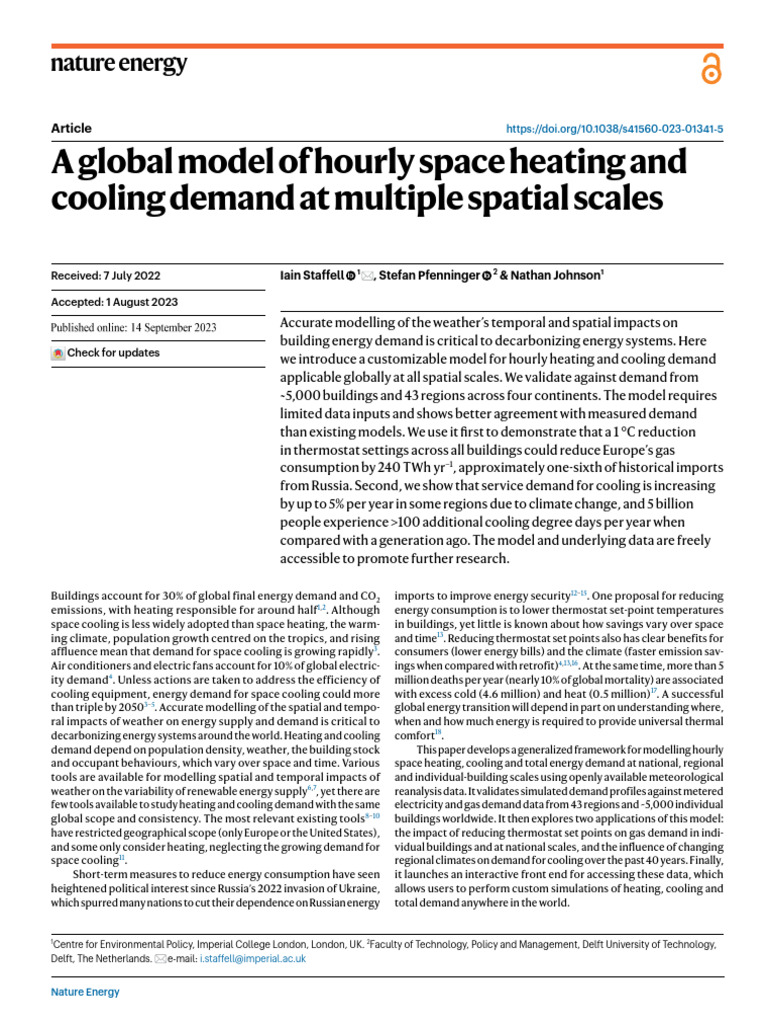 A Global Model of Hourly Space Heating and Cooling Demand at Multiple ...