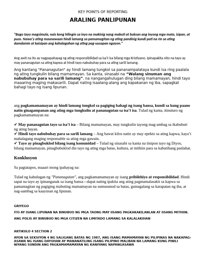 Key Points of Reporting | PDF