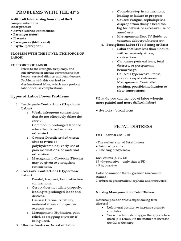 Labor Process Complications Explained | PDF | Childbirth | Midwifery