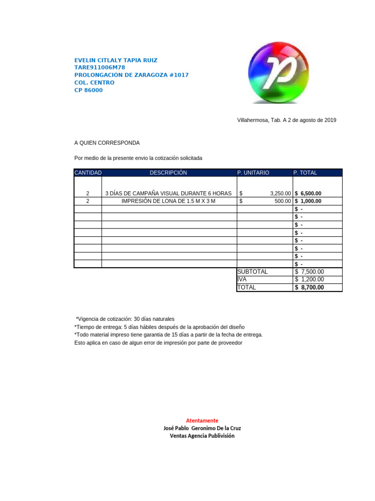 Machote Cotización | PDF