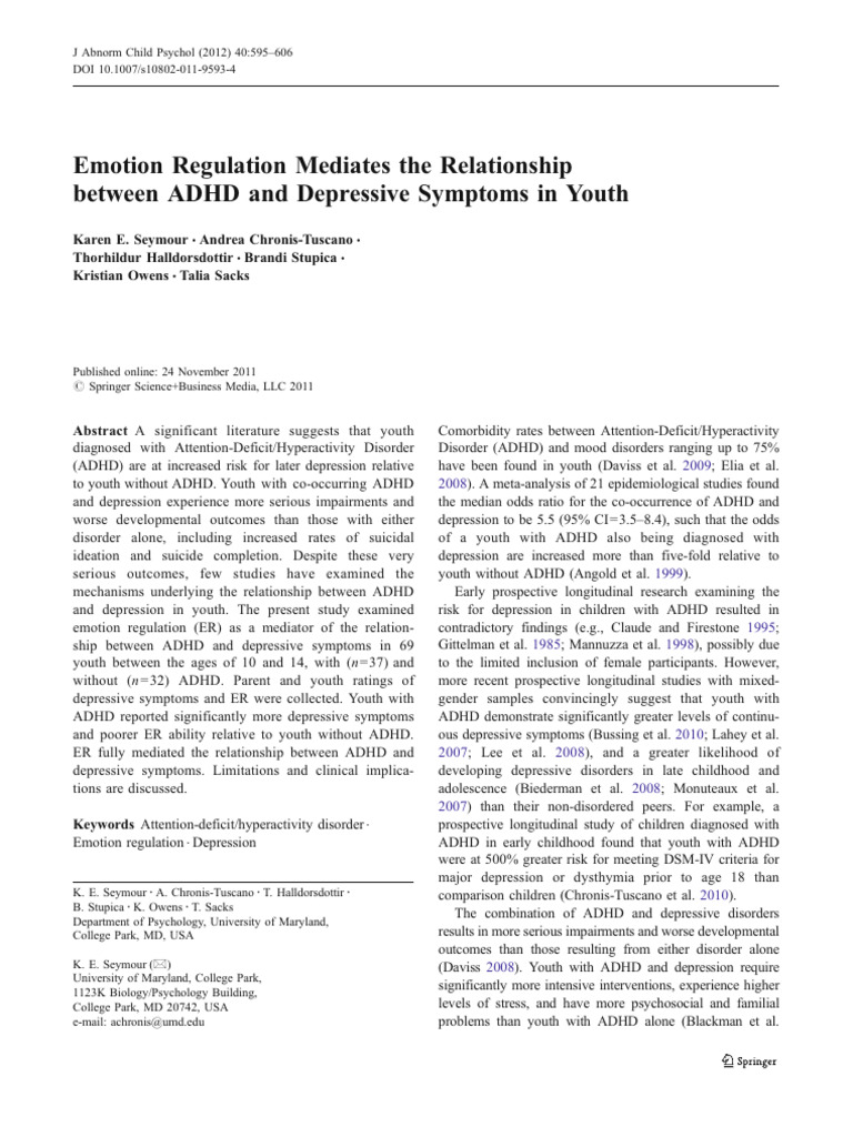 ADHD, Emotion Regulation, and Depression | PDF | Attention Deficit ...